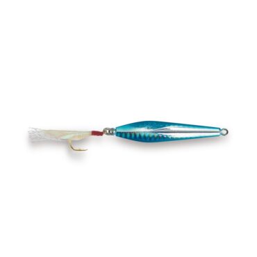 Metal Jig dalla forma slanciata, montato con un amo, flash-light e pelle di pesce. Spudiato per lo spinning in mare specialmente in quello sulle mangianze. Ideali per la cattura di pelagici.