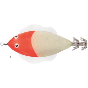 Artificiale innovativo per la pesca dei cefalopodi, la sua forma piatta simile ad una sogliola di piccole dimensioni e particolarmente attraente nei confronti dei cefalopodi, doppio cestello inox.