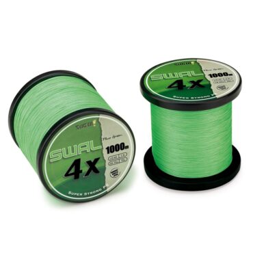 Swal 4X, trecciato realizzato con 4 fibre PE intrecciate a spirale. Estremamente morbido e resistente all’abrasione, con un basso tasso di assorbimento d’acqua. Diametro uniforme e tondo con il quale è possibile ridurre il coefficiente di attrito, favorendo lo scorrimento del filo per raggiungere lunghe distanze. Colore verde fluorescente, ideale per la pesca in acque torbide e per le specie sospette.