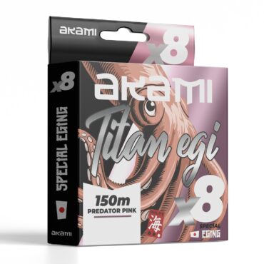 Akami TITAN EGI X8 è un trecciato in 100% PE a 8 capi con tecnologia giapponese, profilo tondo e basso attrito. Colore rosa ad alta visibilità, ideale per la pesca a eging. Bobina da 150 m.